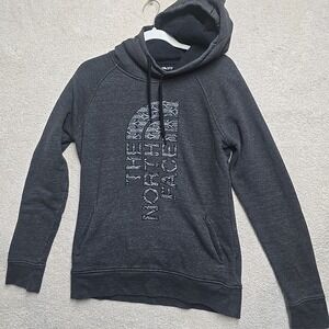 Womens Ladies NORTH FACE Long Sleeve Funnel Neck Hoodie Size MEDIUM Gray Pockets